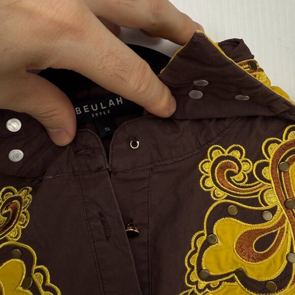 BEULAH Bohemian Western Victorian Shirt Blouse White Yellow Brown Luxury Top S - Picture 13 of 13